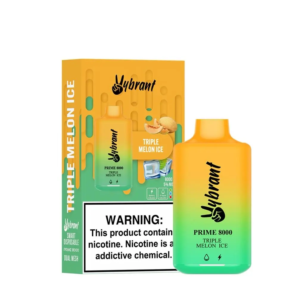 Enjoy the refreshing Triple Melon Ice 8000 puffs vape by VyBrant, delivering a burst of juicy melon flavor.