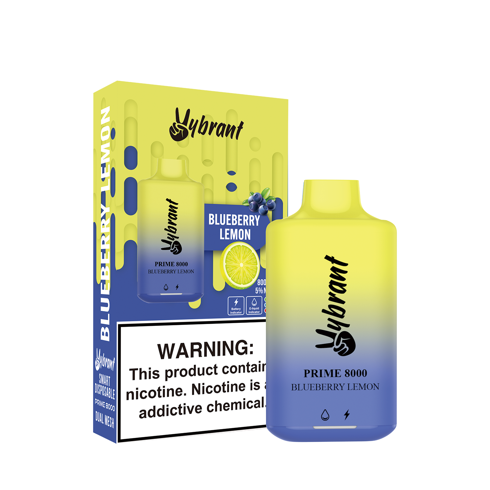 Blueberry Lemon Vape by VyBrant offers 8000 puffs of refreshing blueberry lemon flavor, perfect for vape enthusiasts.