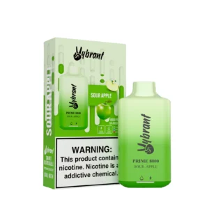 Sour Apple Prime 8000 Puffs by VyBrant offers a tangy, refreshing sour apple flavor in a convenient disposable vape.