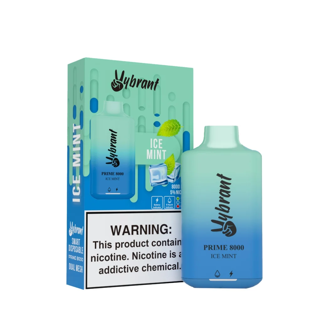VyBrant Ice Mint Prime 8000 Puffs, a refreshing ice mint vape with a cool flavor for an invigorating experience.