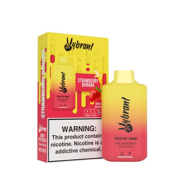 VyBrant Strawberry Banana Prime 8000 Puffs delivers a delicious strawberry banana vape experience.