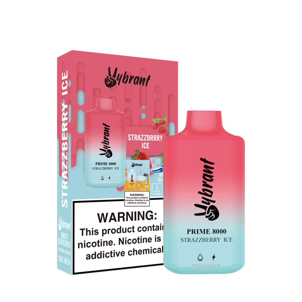 VyBrant Strazzberry Ice vape offers 8000 puffs of refreshing berry flavor with a cool finish, perfect for on-the-go enjoyment.