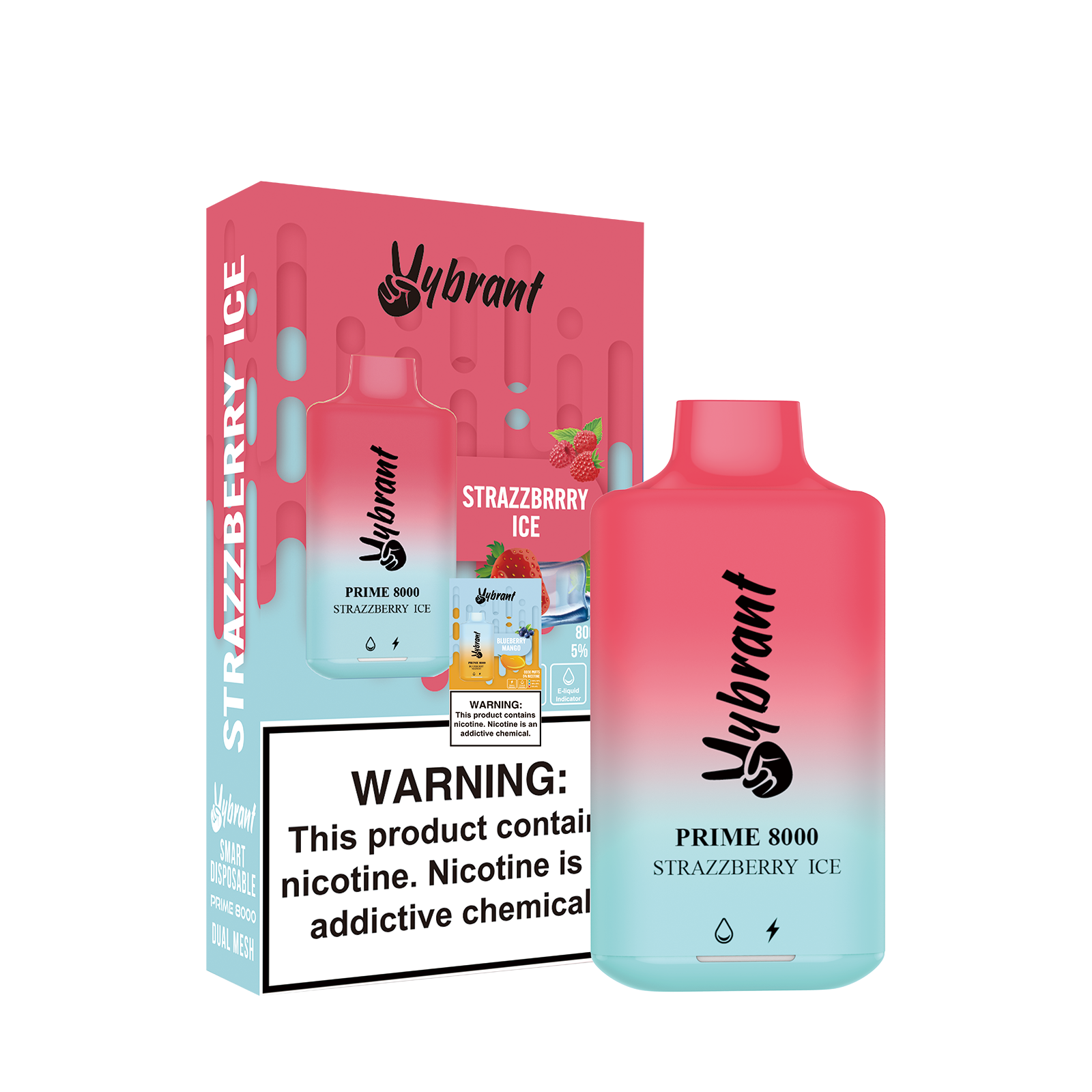 VyBrant Strazzberry Ice vape offers 8000 puffs of refreshing berry flavor with a cool finish, perfect for on-the-go enjoyment.
