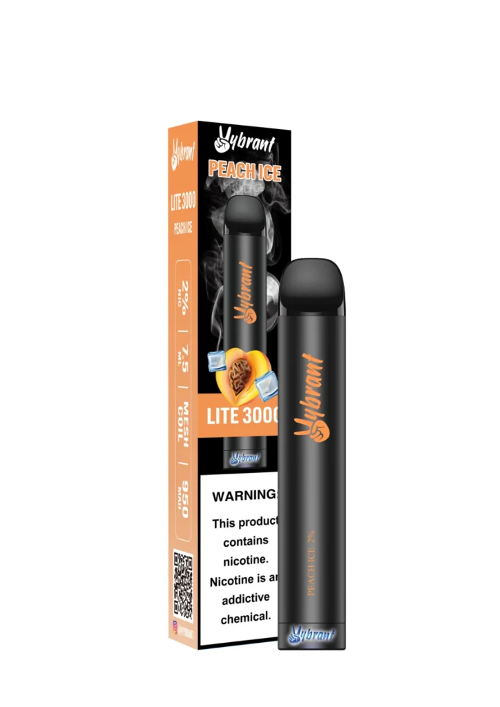 Peach Ice Lite 3000 Puffs by VyBrant offers a refreshing peach ice vape experience with every puff.
