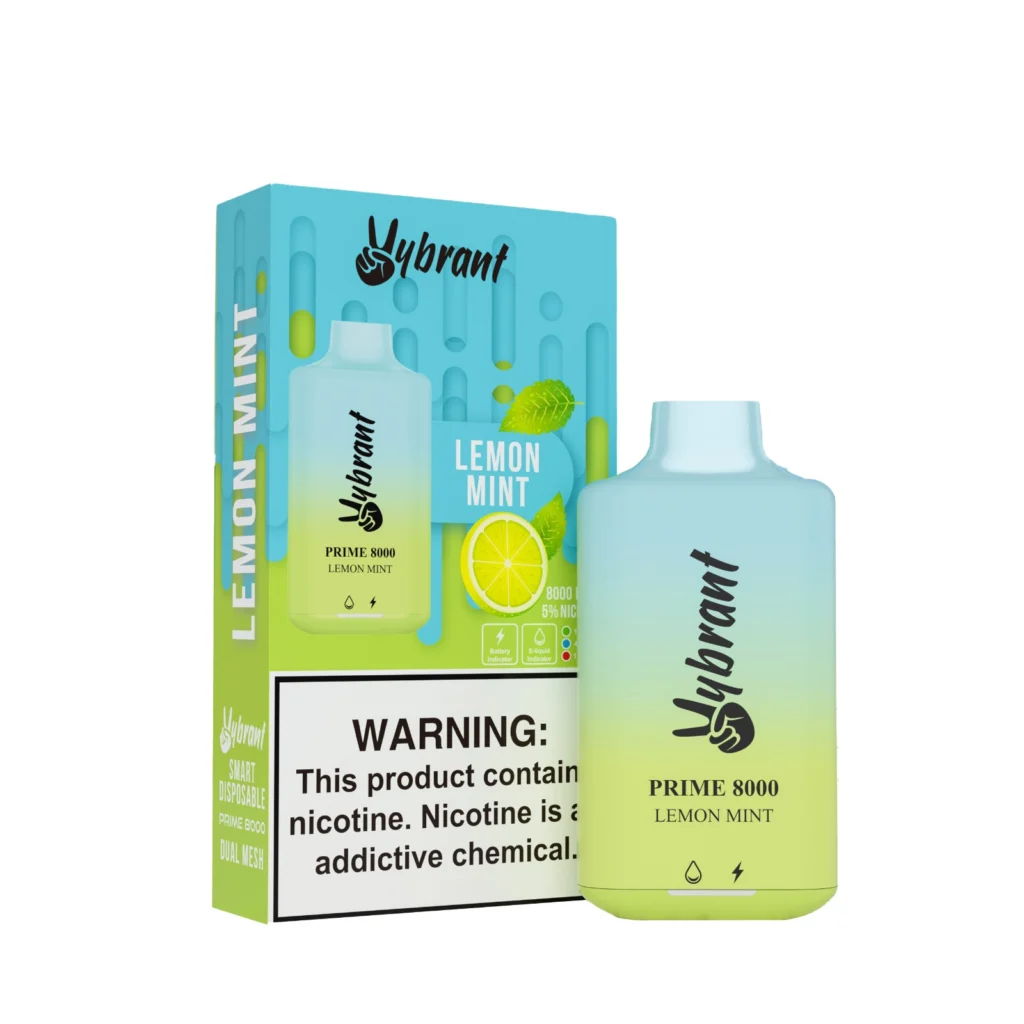 Lemon Mint Prime 8000 Puffs by VyBrant offers a refreshing lemon mint vape experience with every puff.