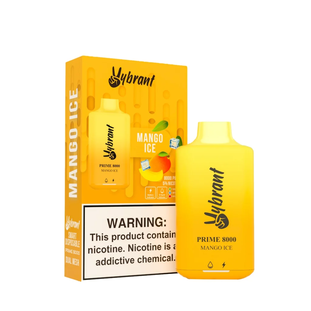 Mango Ice Prime 8000 Puffs by VyBrant offers a refreshing mango ice vape experience in a single device.