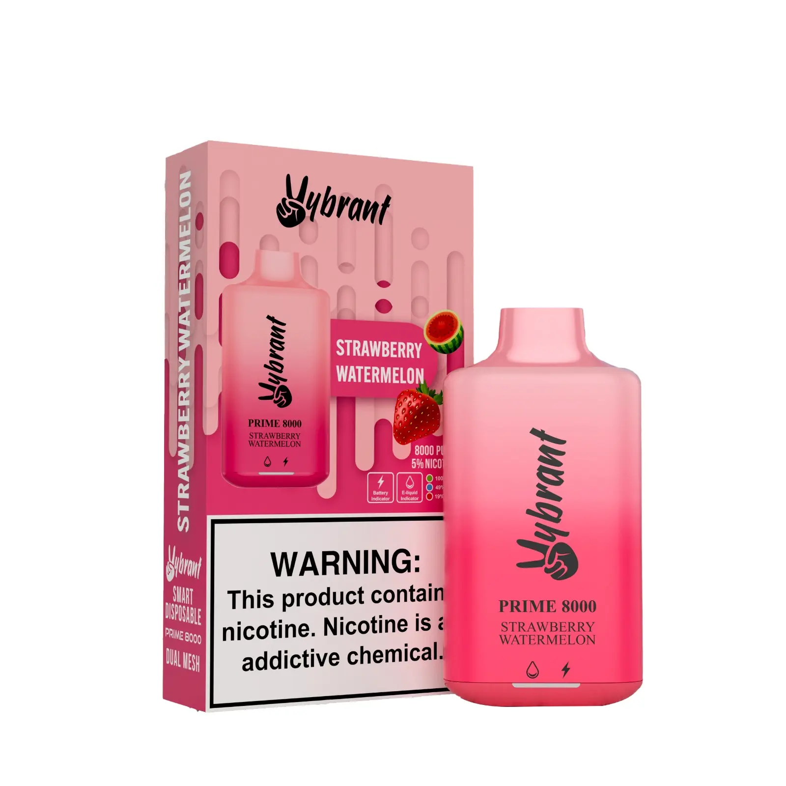 VyBrant Strawberry Watermelon Vape offers 8000 puffs of refreshing strawberry and watermelon flavor.