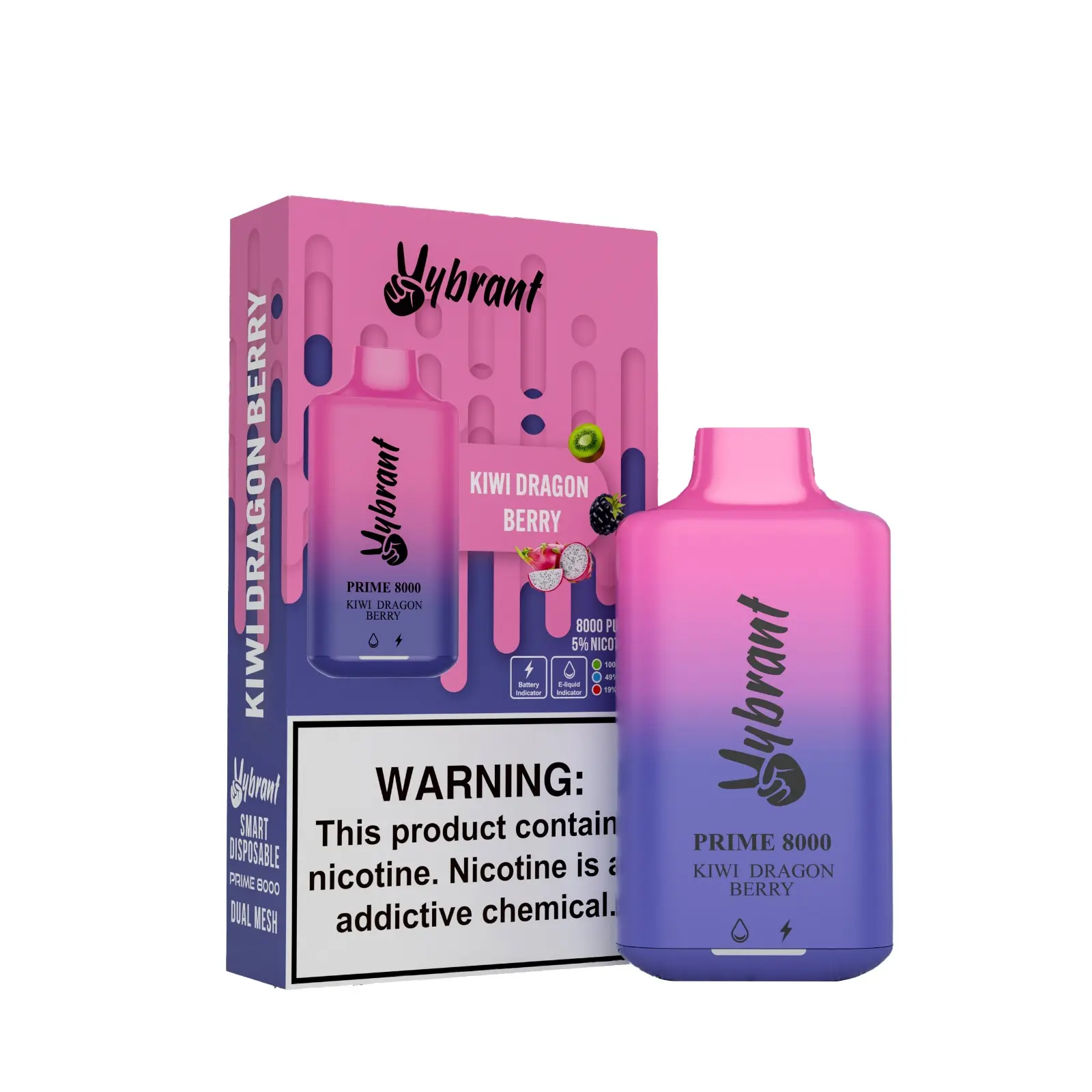 Enjoy the refreshing Kiwi Dragon Berry Vape by VyBrant, featuring 8000 puffs of delicious kiwi dragon berry flavor.