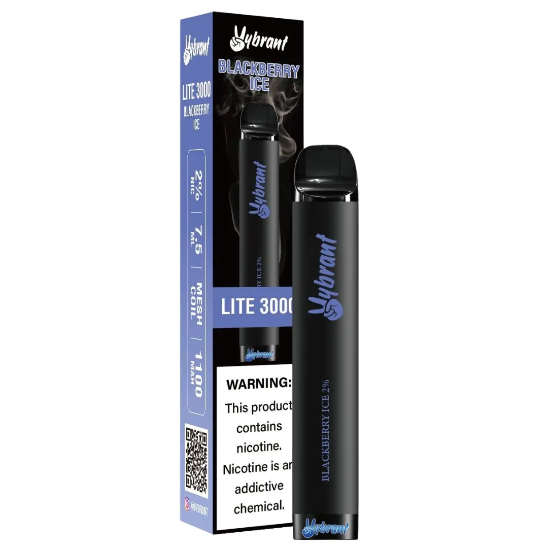 VyBrant Blackberry Ice Lite 3000 Puffs box (5ct) offers refreshing Blackberry Ice flavored vape experience.